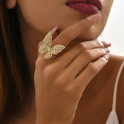 Luxurious Romantic Shiny Butterfly Copper Zircon Rings In Bulk