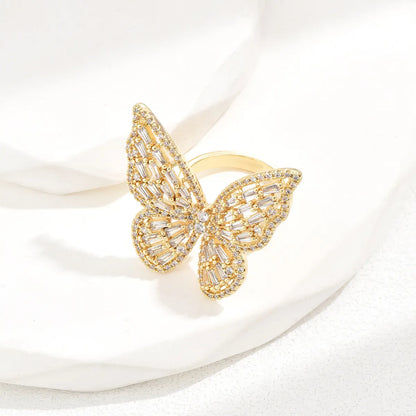 Luxurious Romantic Shiny Butterfly Copper Zircon Rings In Bulk