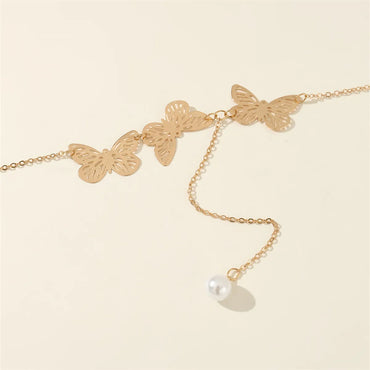 Luxurious Romantic Simple Style Butterfly Imitation Pearl Alloy Women's Pendant Necklace