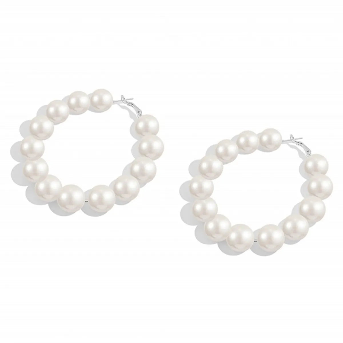 Luxurious Round Beaded Artificial Pearl Hoop Earrings