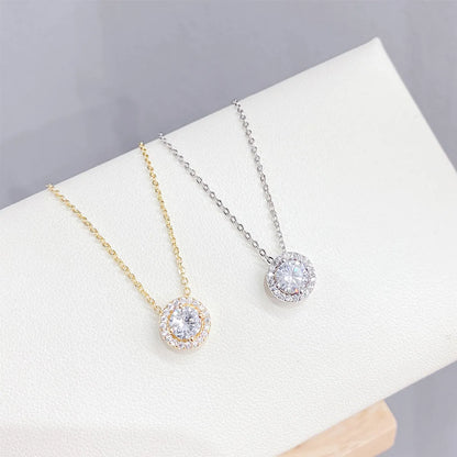 Luxurious Round Copper Necklace Gold Plated Zircon Copper Necklaces 1 Piece