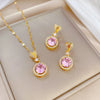 Titanium Steel Copper Luxurious Inlay Round Heart Shape Zircon Earrings Necklace