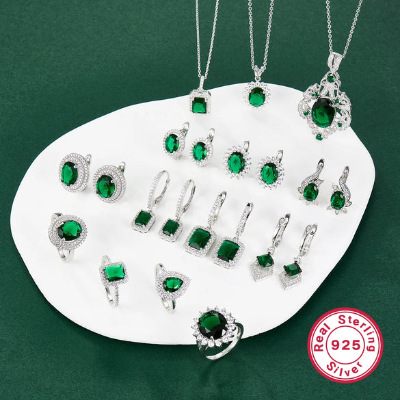 Luxurious Round Square Rhombus White Gold Plated Zircon Sterling Silver Wholesale Rings Earrings Necklace