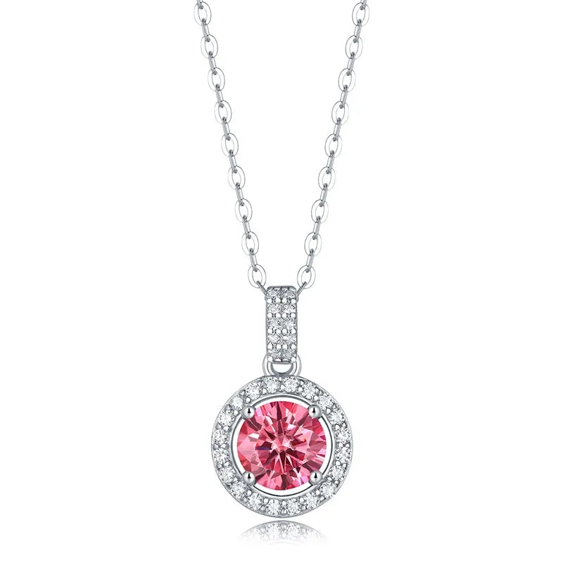 Luxurious Round Sterling Silver Moissanite Pendant Necklace In Bulk