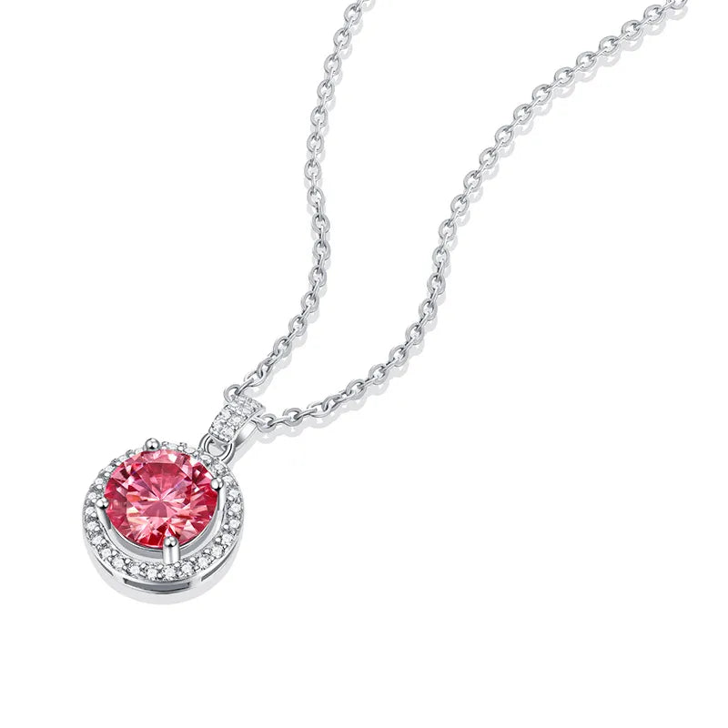 Luxurious Round Sterling Silver Moissanite Pendant Necklace In Bulk