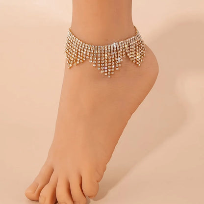 Luxurious Sexy Tassel Copper Inlay Rhinestones Gold Plated Silver Plated Women'S Anklet