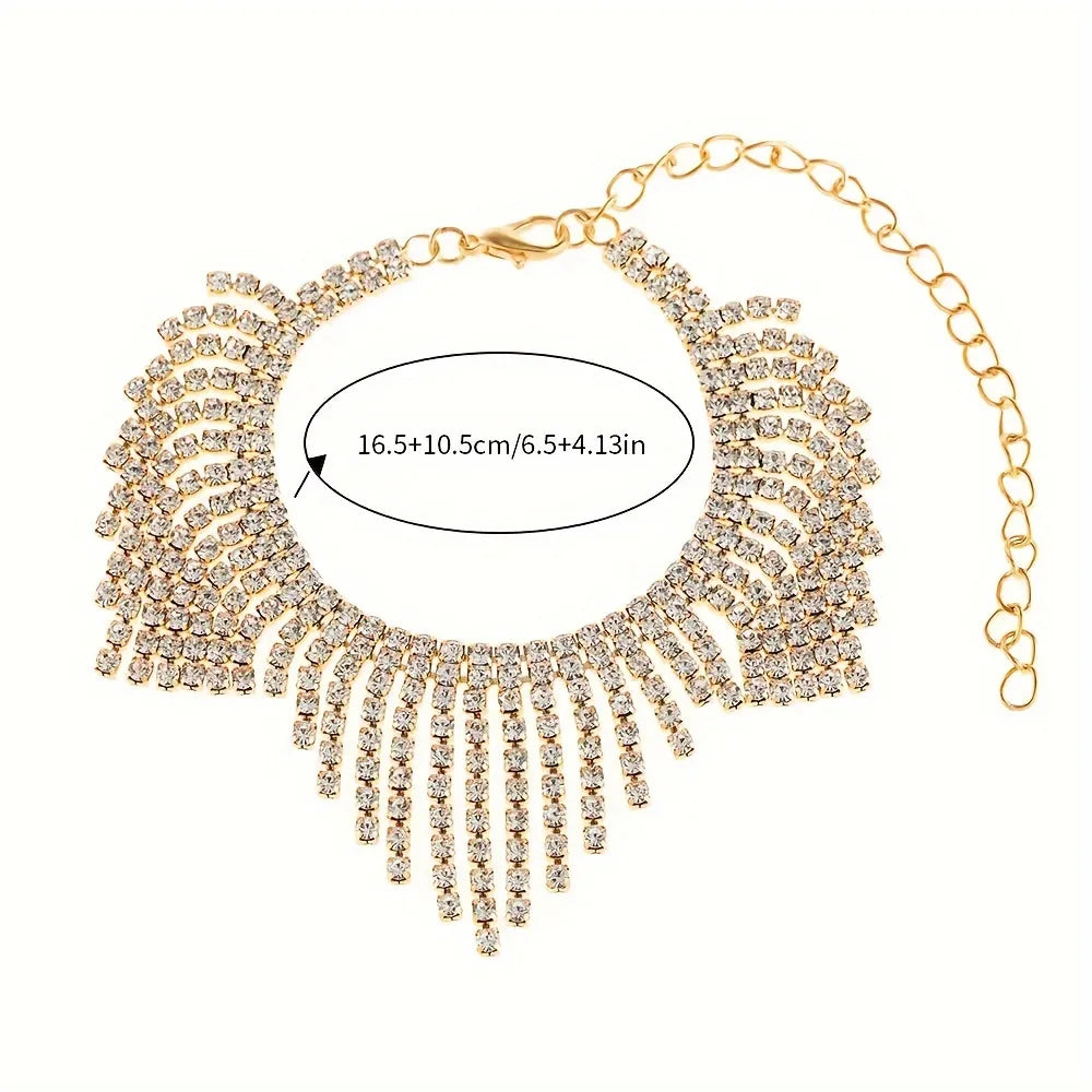 Luxurious Sexy Tassel Copper Inlay Rhinestones Gold Plated Silver Plated Women'S Anklet