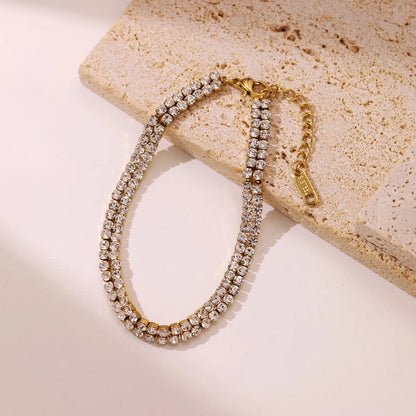 Luxurious Shiny Geometric 304 Stainless Steel White Gold Plated Gold Plated Zircon Tennis Bracelet In Bulk