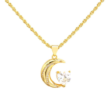 Luxurious Shiny Moon Heart Shape Copper 18k Gold Plated Zircon Pendant Necklace In Bulk