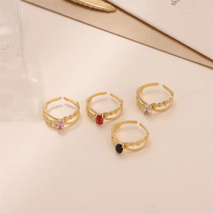 Luxurious Shiny Oval Stainless Steel Plating Inlay Zircon 18k Gold Plated Open Rings