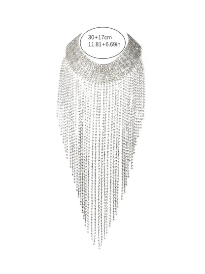 Luxurious Shiny Solid Color Alloy Tassel Plating Inlay Rhinestones Silver Plated Women'S Necklace