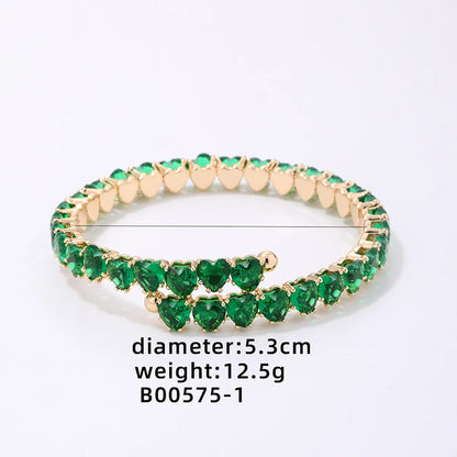 Luxurious Simple Style Heart Shape Solid Color Copper Plating Inlay Zircon Bangle