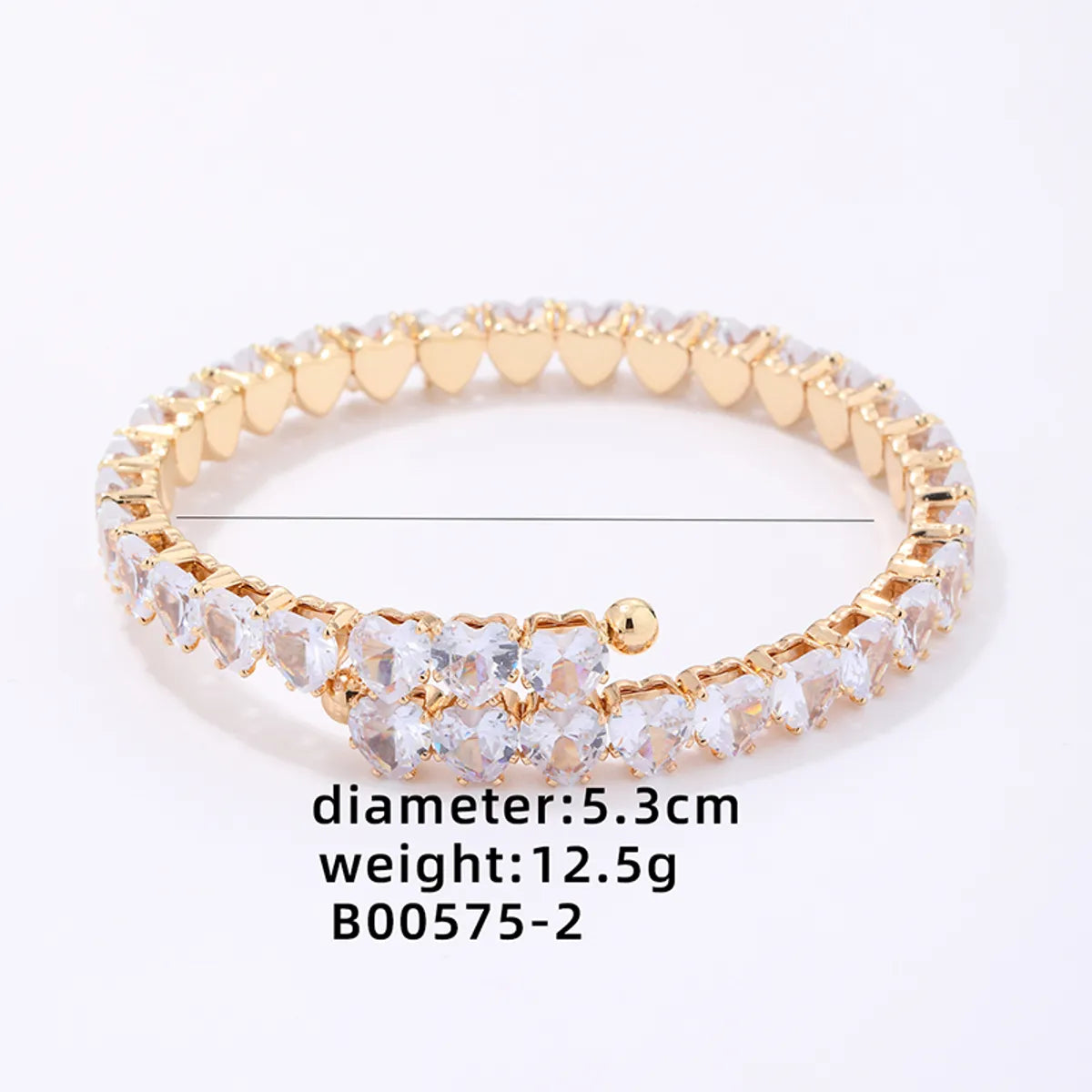 Luxurious Simple Style Heart Shape Solid Color Copper Plating Inlay Zircon Bangle