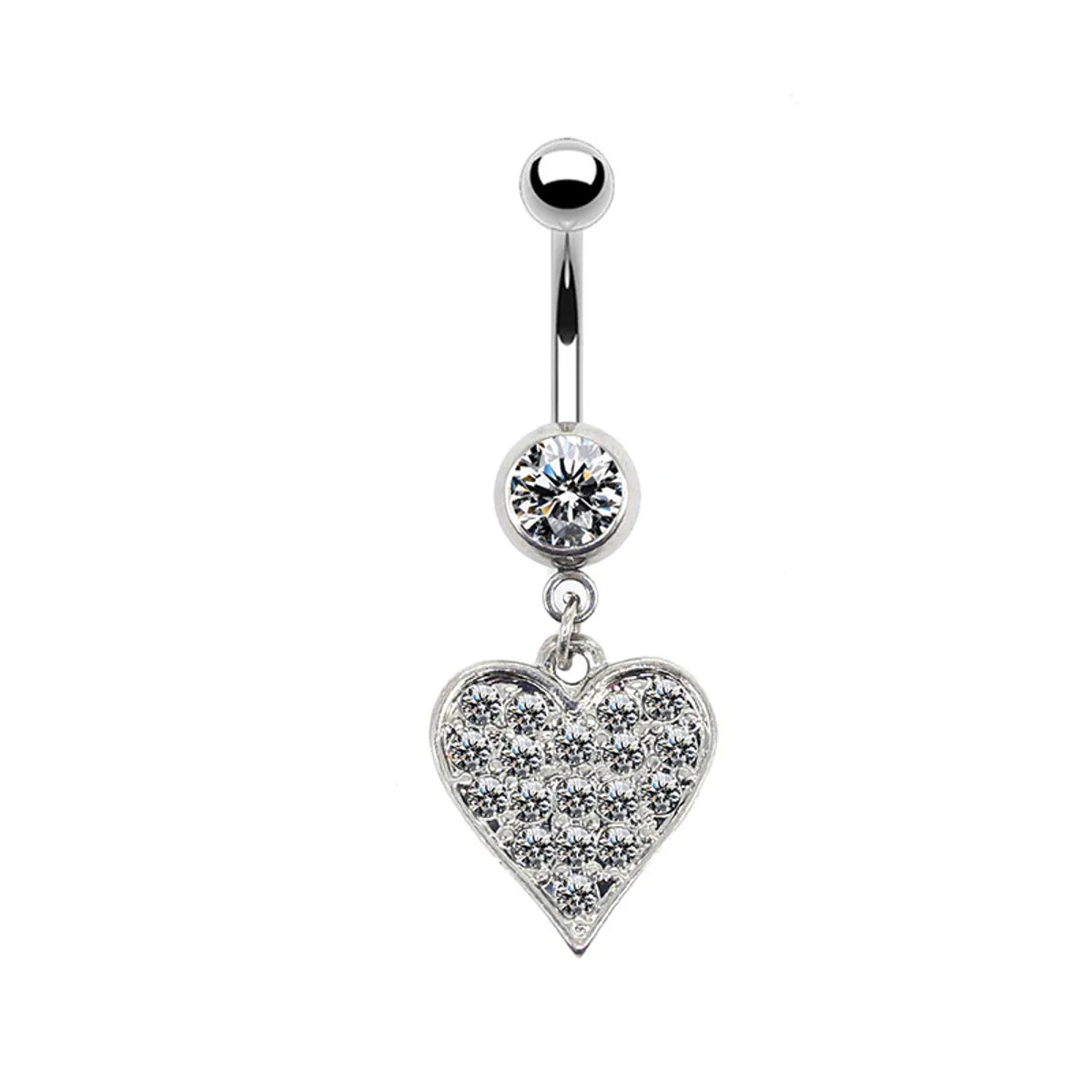 Luxurious Simple Style Heart Shape Wings Stainless Steel Copper Inlay Rhinestones Zircon White Gold Plated Belly Ring