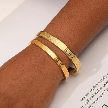 Luxurious Simple Style Roman Style Roman Numeral Stainless Steel Plating 18k Gold Plated Bangle