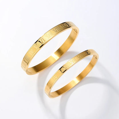 Luxurious Simple Style Roman Style Roman Numeral Stainless Steel Plating 18k Gold Plated Bangle