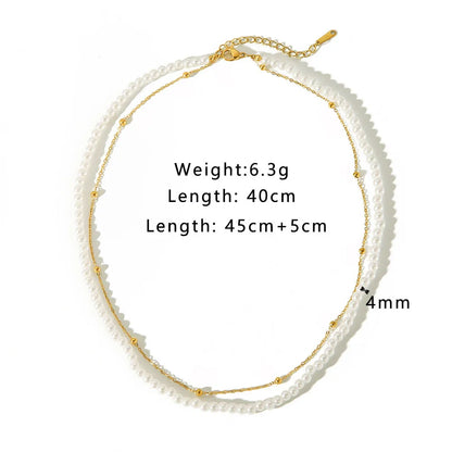 Luxurious Simple Style Round 18K Gold Plated 302 Stainless Steel Imitation Pearl Wholesale Double Layer Necklaces