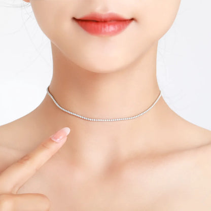 Luxurious Simple Style Round Sterling Silver Plating Inlay Zircon Rhodium Plated Choker