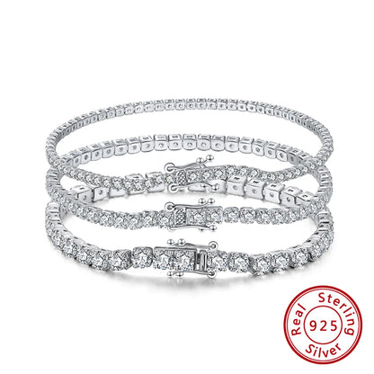 Luxurious Simple Style Round Sterling Silver Plating Inlay Zircon White Gold Plated Rhodium Plated Silver Plated Tennis Bracelet