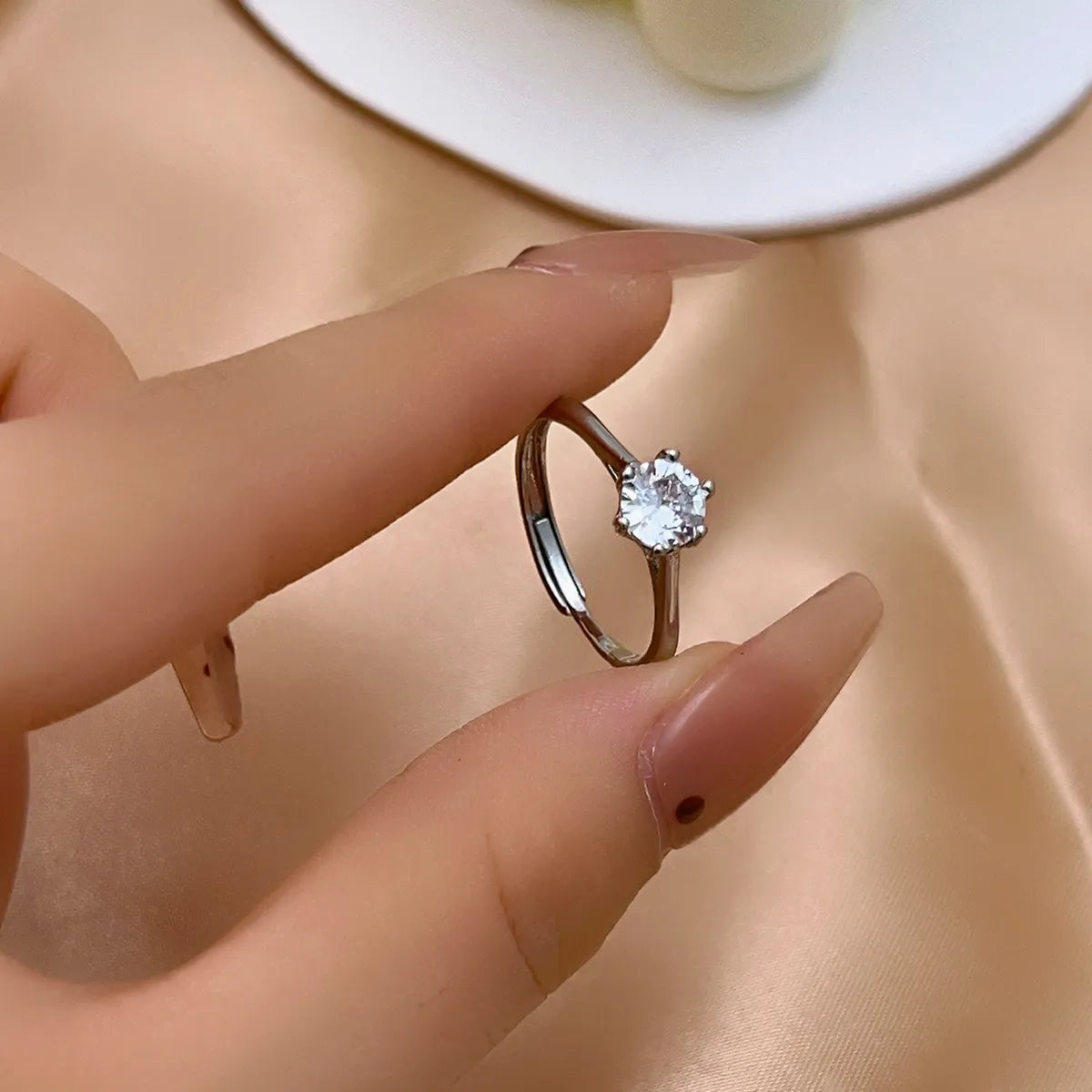 Luxurious Simple Style Shiny Square Eye Copper Plating Inlay Zircon White Gold Plated Open Rings