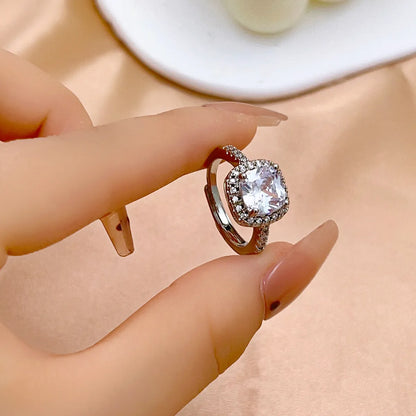 Luxurious Simple Style Shiny Square Eye Copper Plating Inlay Zircon White Gold Plated Open Rings