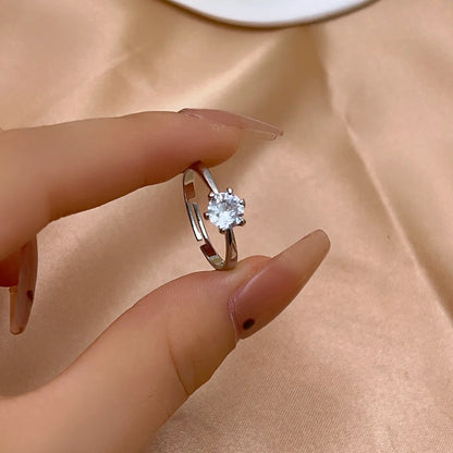 Luxurious Simple Style Shiny Square Eye Copper Plating Inlay Zircon White Gold Plated Open Rings