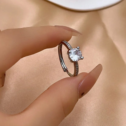 Luxurious Simple Style Shiny Square Eye Copper Plating Inlay Zircon White Gold Plated Open Rings