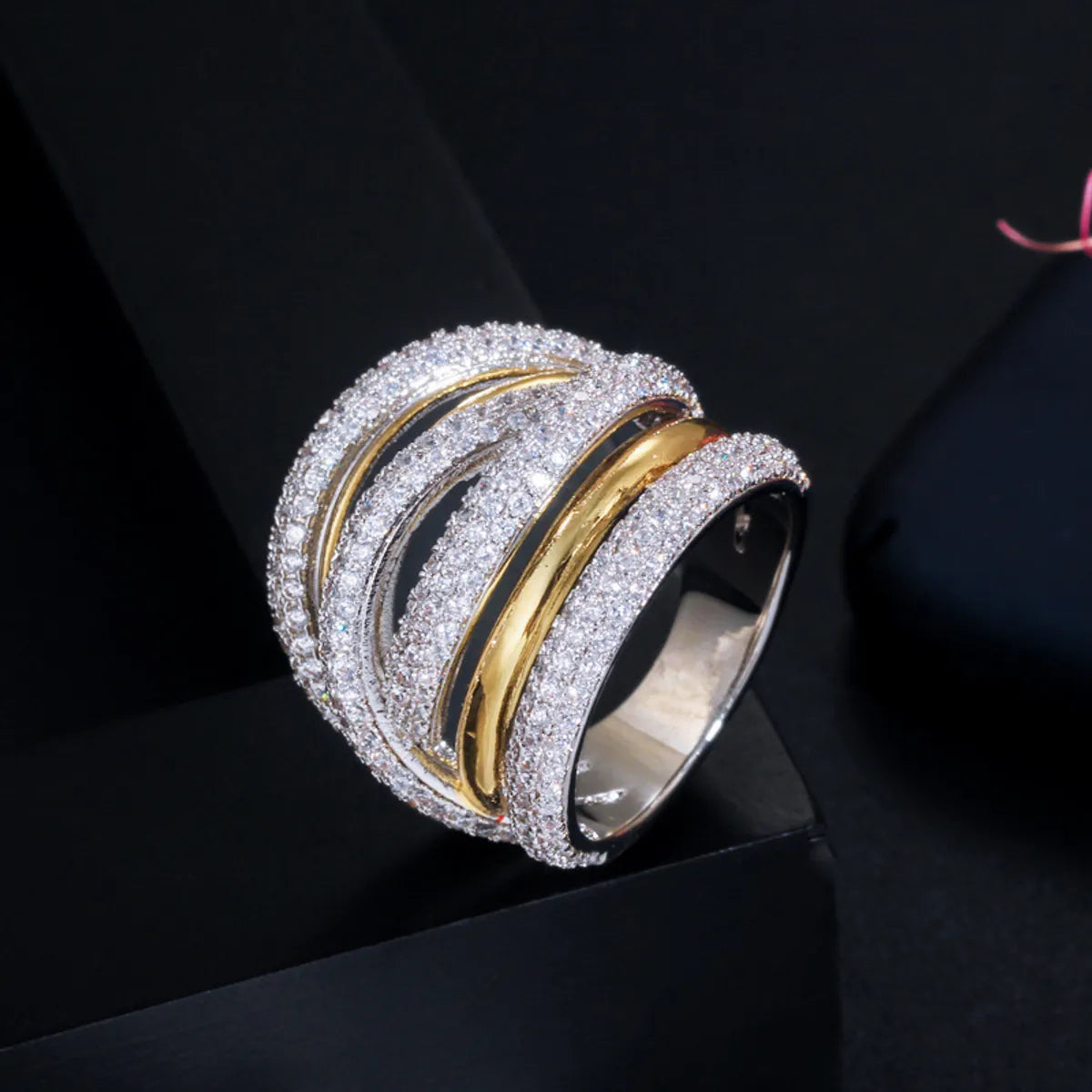 Luxurious Simple Style Solid Color Copper Gold Plated Rhodium Plated Zircon Rings In Bulk