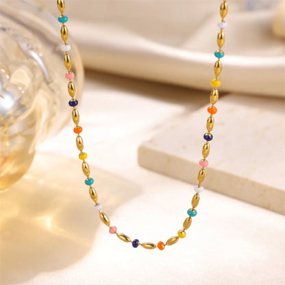 Luxurious Solid Color Stainless Steel Enamel Plating Inlay Zircon 18k Gold Plated Necklace