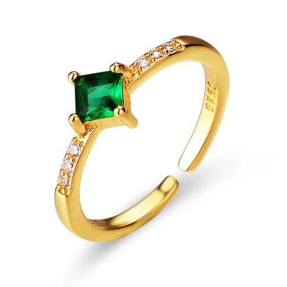 Luxurious Square Copper Plating Inlay Zircon Open Ring