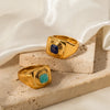Wholesale Jewelry Luxurious Square 316 Stainless Steel  Artificial Gemstones Plating Inlay Rings