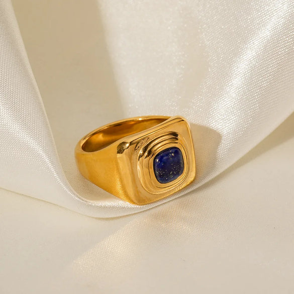 Wholesale Jewelry Luxurious Square 316 Stainless Steel  Artificial Gemstones Plating Inlay Rings