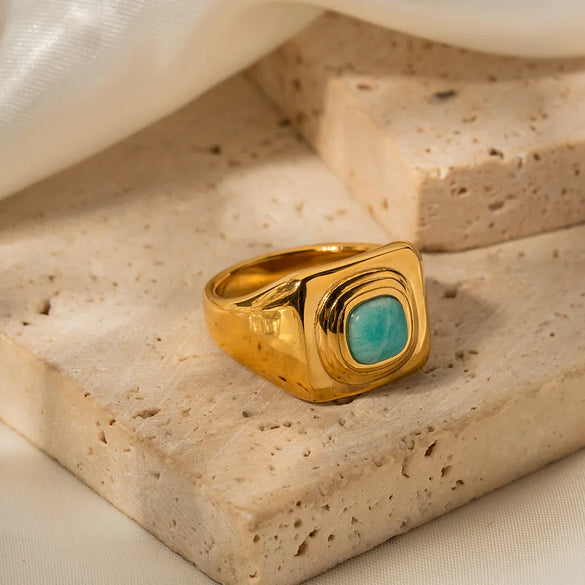 Wholesale Jewelry Luxurious Square 316 Stainless Steel  Artificial Gemstones Plating Inlay Rings