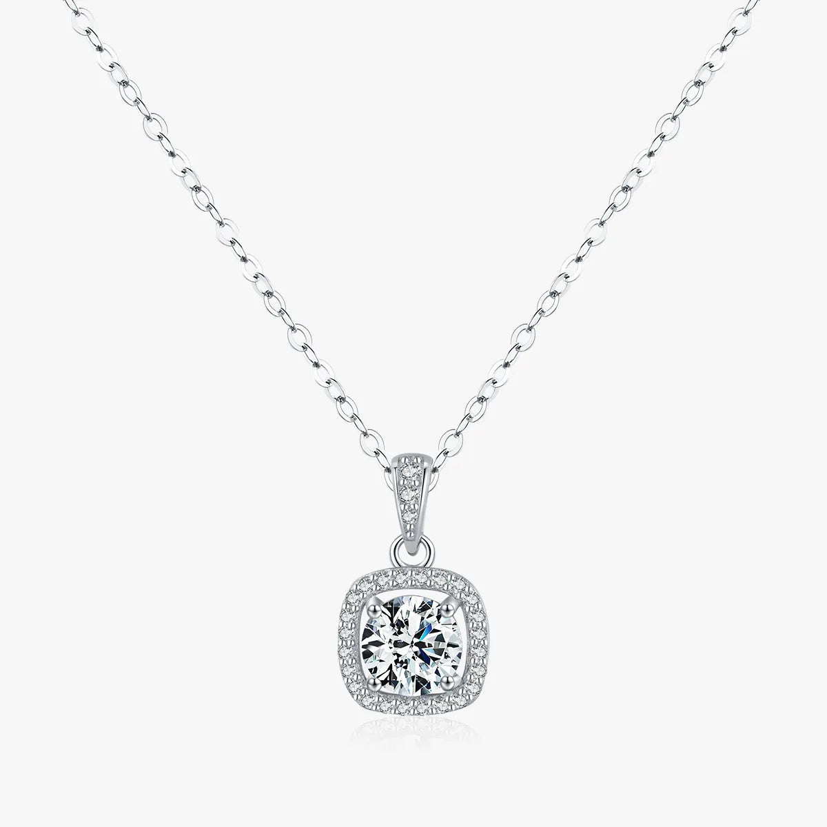 Luxurious Square Sterling Silver Plating Inlay Zircon Rhodium Plated Pendant Necklace