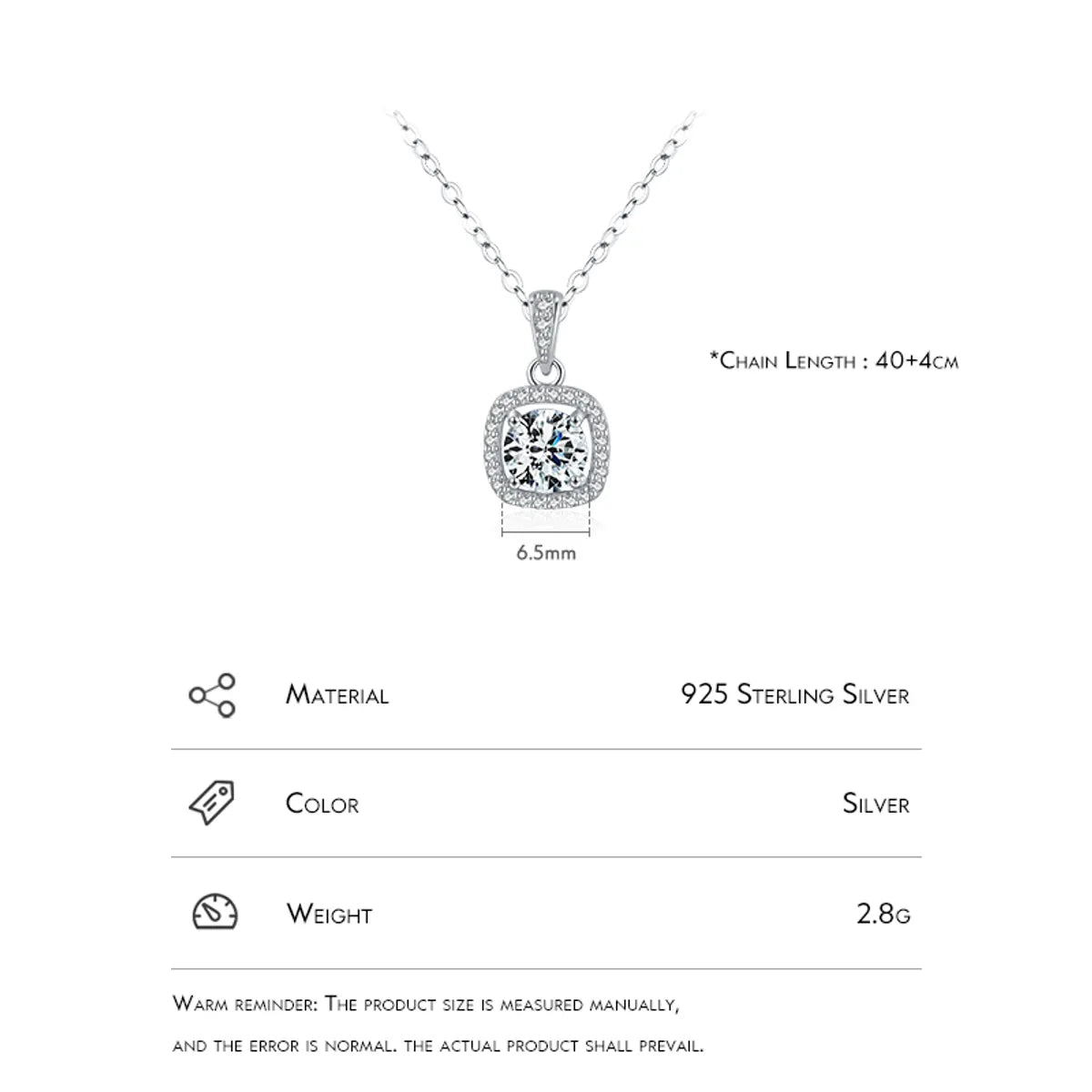 Luxurious Square Sterling Silver Plating Inlay Zircon Rhodium Plated Pendant Necklace