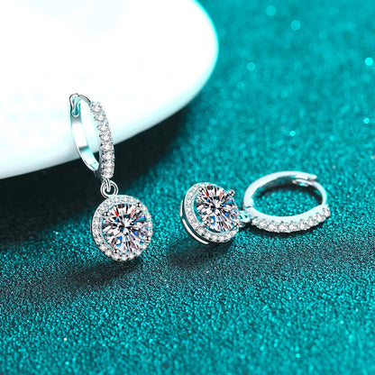 Luxurious Sweet Round Sterling Silver Moissanite Zircon Drop Earrings In Bulk