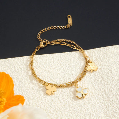 Luxurious Vacation Flower 304 Stainless Steel Gold Plated Shell Bracelets In Bulk