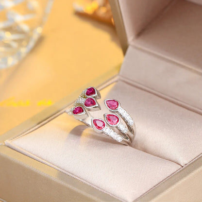 Luxurious Wedding Water Droplets Copper Plating Inlay Artificial Gemstones White Gold Plated Rhodium Plated Open Rings