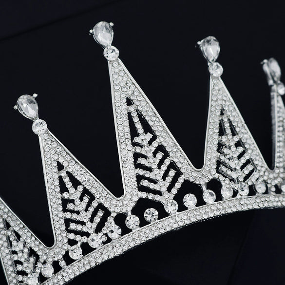 Luxury Alloy Rhinestone Crown Headdress For Women Bridal Wedding Birthday Party Goddess Tiara Hair Accessory
