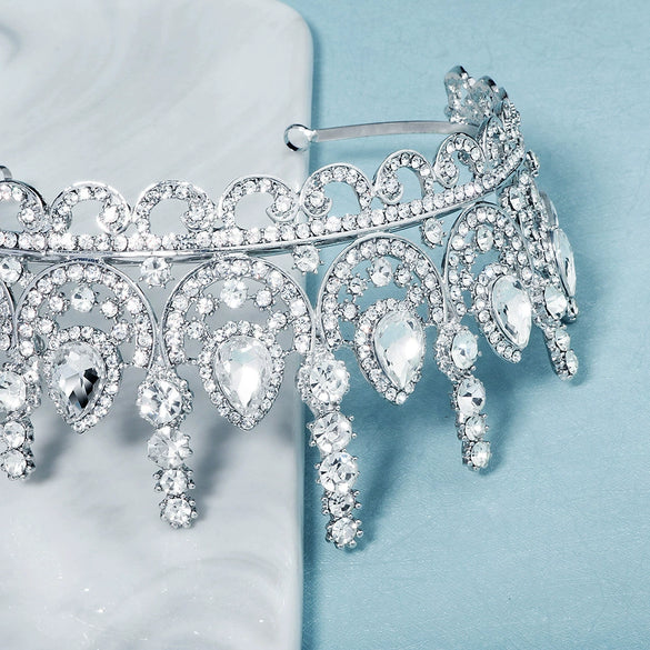 Luxury Alloy Rhinestone Crown Tiara Elegant Wedding Bridal Party Headdress For Women With Diamond Style Detailing