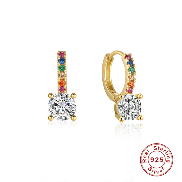 Luxury Classic All Match Four Claw Gemstone S925 Sterling Silver Geometric Earrings With Electroplating