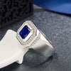Luxury Copper Blue Zircon Ring With Micro Set Square Diamond Geometric Design Elegant Unisex Statement Jewelry