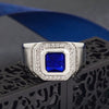Luxury Copper Blue Zircon Ring With Micro Set Square Diamond Geometric Design Elegant Unisex Statement Jewelry
