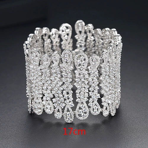 Luxury Copper Bracelet With Full Zircon Embellishment Geometric Design Electroplated Finish And Statement Jewelry Style