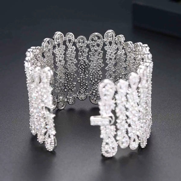 Luxury Copper Bracelet With Full Zircon Embellishment Geometric Design Electroplated Finish And Statement Jewelry Style