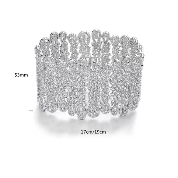 Luxury Copper Bracelet With Full Zircon Embellishment Geometric Design Electroplated Finish And Statement Jewelry Style