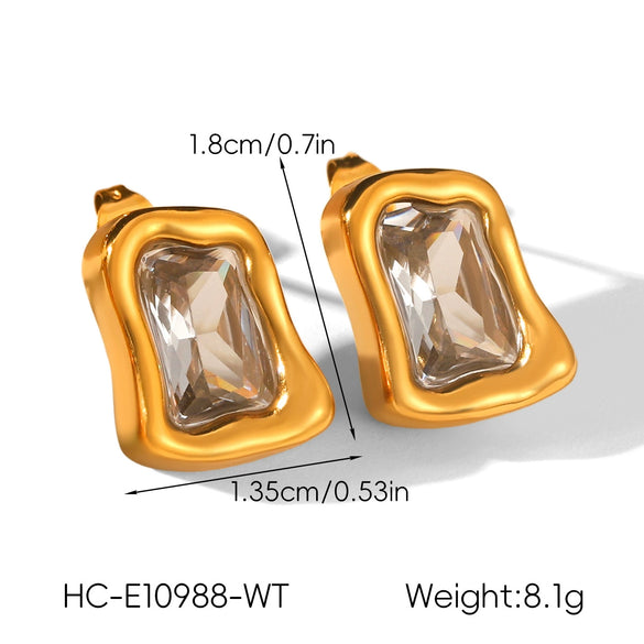 Luxury Electroplated Geometric Stainless Steel Earrings With Zircon Studs For Women