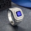 Luxury Elegant Geometric Blue Zircon Ring With Micro Inlaid Square Diamond Design For Unisex