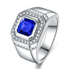 Luxury Elegant Geometric Blue Zircon Ring With Micro Inlaid Square Diamond Design For Unisex