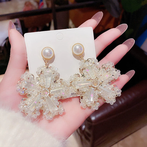 Luxury Exaggerated Artificial Crystal Flower Earrings For Women